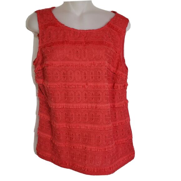 Talbots Top Womens Sz 10 Coral Fringe Sleeveless Crochet Lace Shell Blouse Tiere - Picture 1 of 10